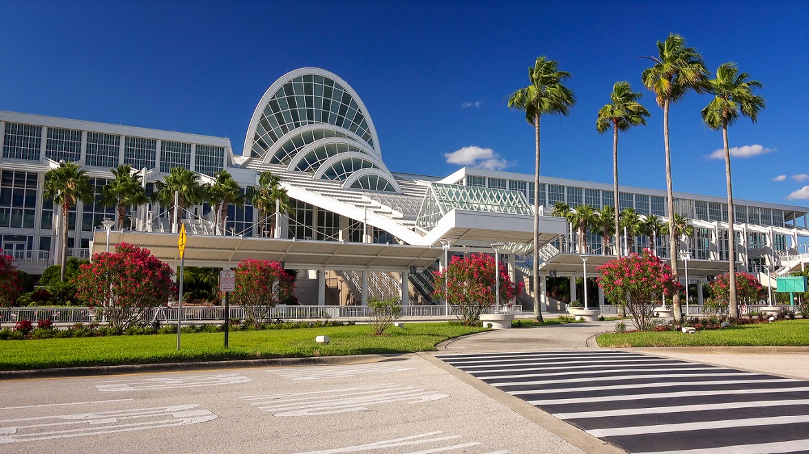 Exterior view of the Orange County Convention Center in Orlando, Florida